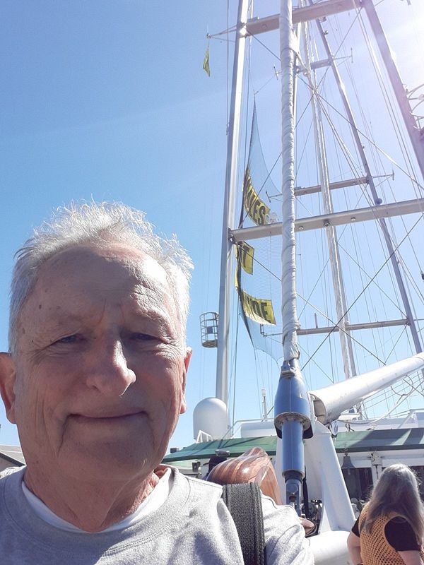 Dr Lee Duffield on board the Rainbow Warrior